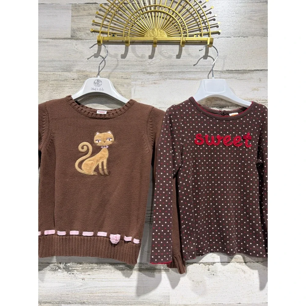 Gymboree Sweater Shirt Bundle Girls 5-6 5T Brown Cat Polka Dot y2k 2009 2010